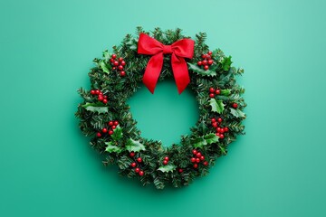 Canvas Print - A festive border of fir branches, red bows, baubles, holly, pinecones, and a candy cane encircles this Christmas frame.