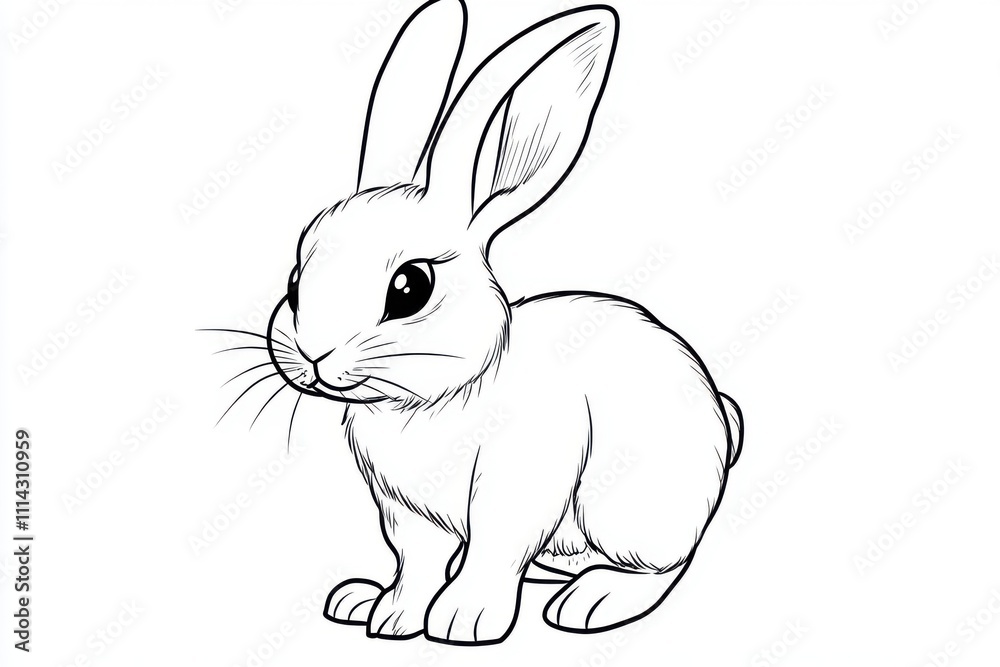 Line Drawing Stuffed Rabbit Adorable Bunny Rabbit Line Art Drawing: A Cute and Simple Illustration ...