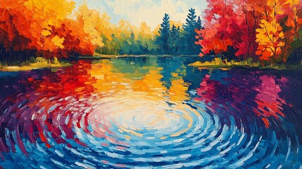 Wall Mural - Autumnal Reflections In A Calm Forest Lake