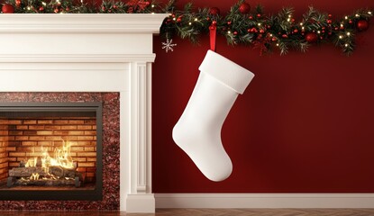 Poster - Christmas stockings hanging by the fireplace, depicted in 3D rendering.