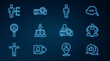 © Vadim - Set line Hand like, Project team base, Head hunting, Hierarchy organogram chart, Search people, User of man business suit, Media projector and icon. Vector