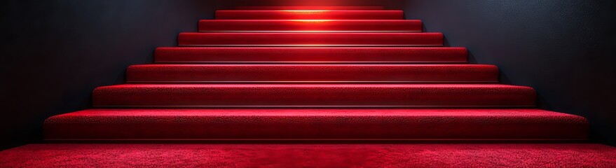 Poster - A realistic 3D illustration of a winner award ceremony with steps and a red carpet. A premium white template of round and square stair product podiums, highlighted by a red carpet.