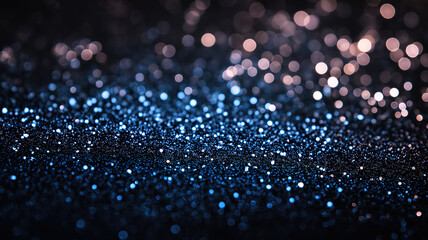 Poster - Sparkling Blue and Gold Bokeh Background for Festive Design. A captivating bokeh background featuring a gradient of shimmering gold and blue lights on a dark surface.