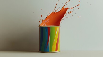 Poster - Vibrant Orange Paint Splash from Colorful Can on Neutral Background