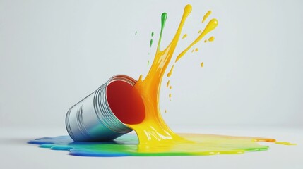 Poster - Colorful Paint Splash from Tin Can on White Background