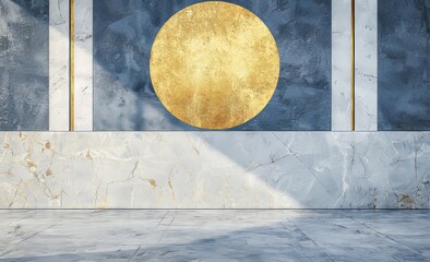 Aufkleber - Featuring golden lines and circles over a marble background, the modern minimalist mural wallpaper is an excellent choice for bedroom decor.