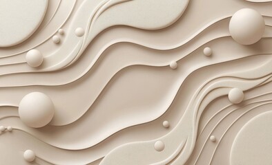 Aufkleber - A light beige minimalist flat canvas artwork with geometric shapes, circles, and lines.