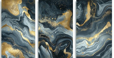 Aufkleber - Golden and black background featuring abstract marble wallpaper with geode and resin art designs for walls.