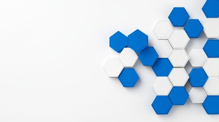 Poster - A geometric hexagonal design in blue and white hues, symbolizing technology.