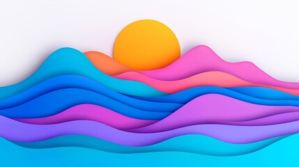 Poster - Waves in abstract blue and purple shades craft a peaceful landscape.