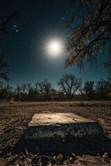 Wall Mural - stone bench under full moon