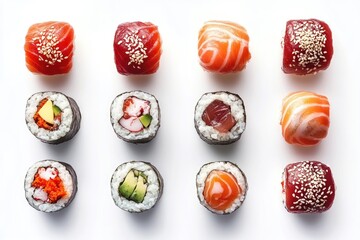 Poster - Sushi varieties on white