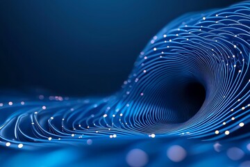 Poster - A shimmering blue digital spiral adorned with glittering particles and illuminated effects.