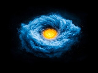 Poster - Swirling abstract artwork in shades of blue and gold, conveying depth and dynamism.