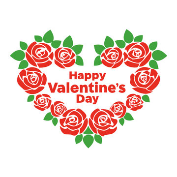 vector silhouette of a Valentine's Day typography Design in a heart shape with rose flowers isolated on a transparent background