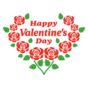 vector silhouette of a Valentine's Day typography Design in a heart shape with rose flowers isolated on a transparent background