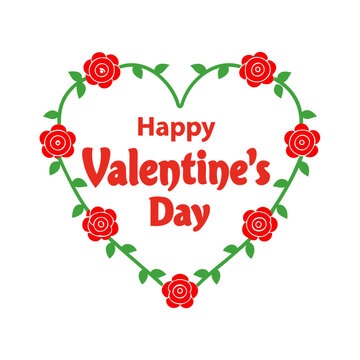 vector silhouette of a Valentine's Day typography Design in a heart shape with rose flowers isolated on a transparent background