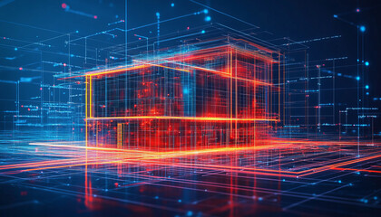 Poster - Blueprints and construction data for sustainable building design, showcasing innovative technology