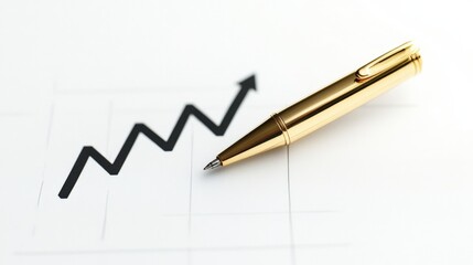 Aufkleber - Golden Pen on Financial Growth Chart with Upward Trend, Symbolizing Success, Investment, and Business Strategy in Modern Workplace Environment
