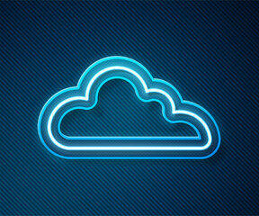 Wall Mural - Glowing neon line Cloud icon isolated on blue background. Vector