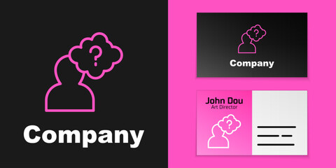 Fototapete - Pink line Human head with question mark icon isolated on black background. Logo design template element. Vector