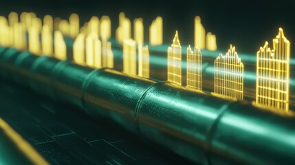 Poster - Futuristic Factory Scene with Golden Pipelines and High-Tech Visuals in a Modern Environment