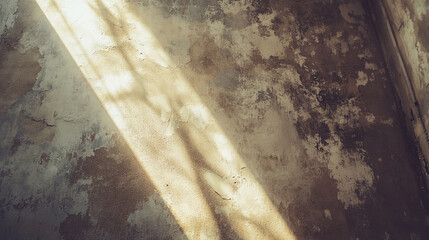 Poster - Sunlight casting shadows on a textured wall in an abandoned space