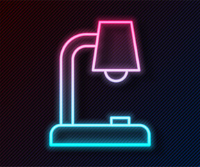 Poster - Glowing neon line Table lamp icon isolated on black background. Vector