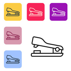 Aufkleber - Black line Office stapler icon isolated on white background. Stapler, staple, paper, cardboard, office equipment. Set icons in color square buttons. Vector