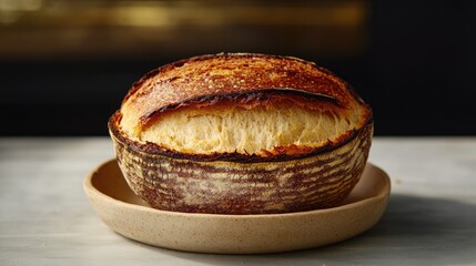 Poster - Fresh loaf of bread sitting on a plate, ready for serving or decoration