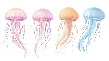 Poster - Group of jellyfish floating in water, suitable for underwater or marine-themed projects
