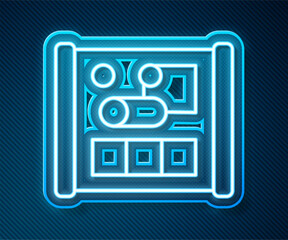 Poster - Glowing neon line Graphing paper for engineering icon isolated on blue background. Vector