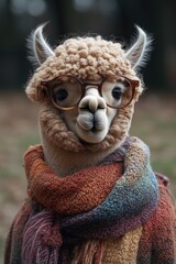 Aufkleber - Close-up of a llama wearing glasses and a scarf, perfect for illustration or design projects
