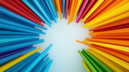 Poster - Colorful rainbow of plastic tubes arranged in a circle. The tubes are of different colors and sizes, creating a vibrant and eye-catching display. Concept of joy and playfulness