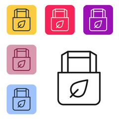 Poster - Black line Paper shopping bag with recycle icon isolated on white background. Bag with recycling symbol. Set icons in color square buttons. Vector