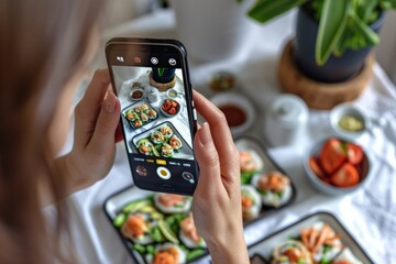 Aufkleber - A person is photographing a table set with various dishes and utensils