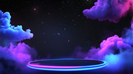 Wall Mural - purple and blue sky with clouds and stars. the sky is dark and the clouds are thick