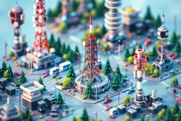 Poster - A miniature model of a city surrounded by tall trees