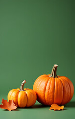 Poster - Relax in autumn vibes with a serene scene of ripe pumpkins and quintessential fall elements set against a fresh green background._00001_
