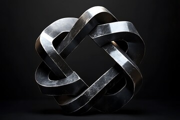 Poster - Intertwined metal sculpture on dark background.