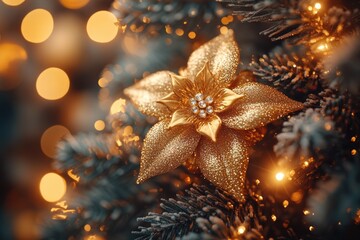Poster - A festive Christmas tree decorated with a shining gold star
