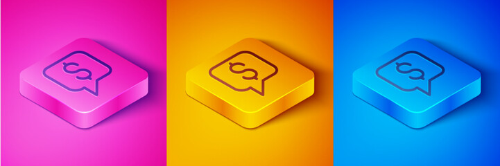 Poster - isometric line paid support icon isolated on pink and orange, blue background.speech bubble chat. me