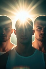 Poster - A group of men standing next to each other in various settings