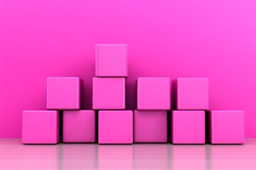 Poster - Pink blocks stacked on top of each other. The pink blocks are stacked in a row and are of different sizes. The pink blocks are arranged in a way that they look like they are building a tower