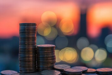 Aufkleber - A stack of coins resting on a flat surface
