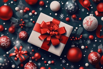 Poster - A festive holiday decoration with red and white ornaments, suitable for Christmas or winter-themed images
