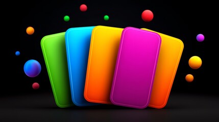 Poster - Colorful display of cell phones with a black background. The phones are arranged in a row, with each one having a different color. The display is vibrant and eye-catching, with the phones