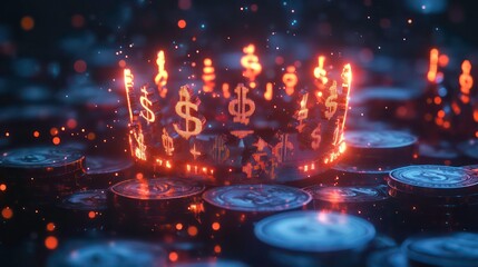 Poster - A digital crown made of glowing money symbols, signifying ultimate wealth and power