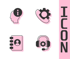 Poster - Set Headphones, Information, Address book and Telephone 24 hours support icon. Vector