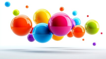 Poster - Colorful array of balls in the air, with some of them being red, blue, and yellow